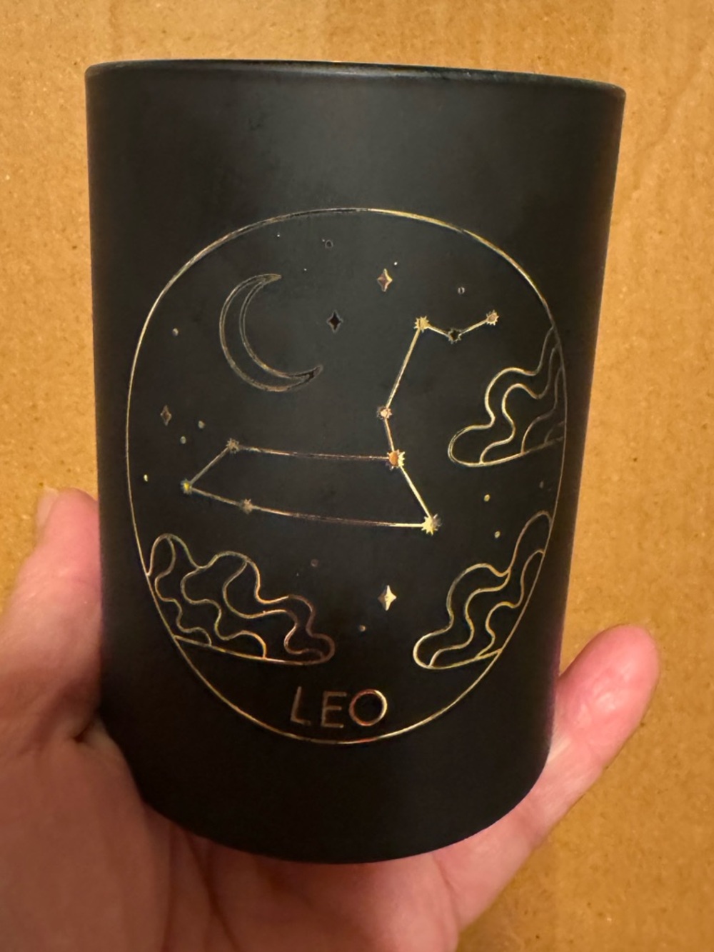 Sonoma Black Candle Holder with Gold Leo Constellation Design